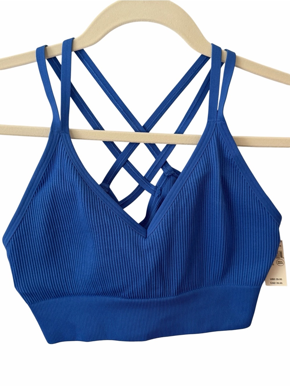 Aerie Blue Ribbed Strappy Seamless Bralette Sports Bra XL NWT